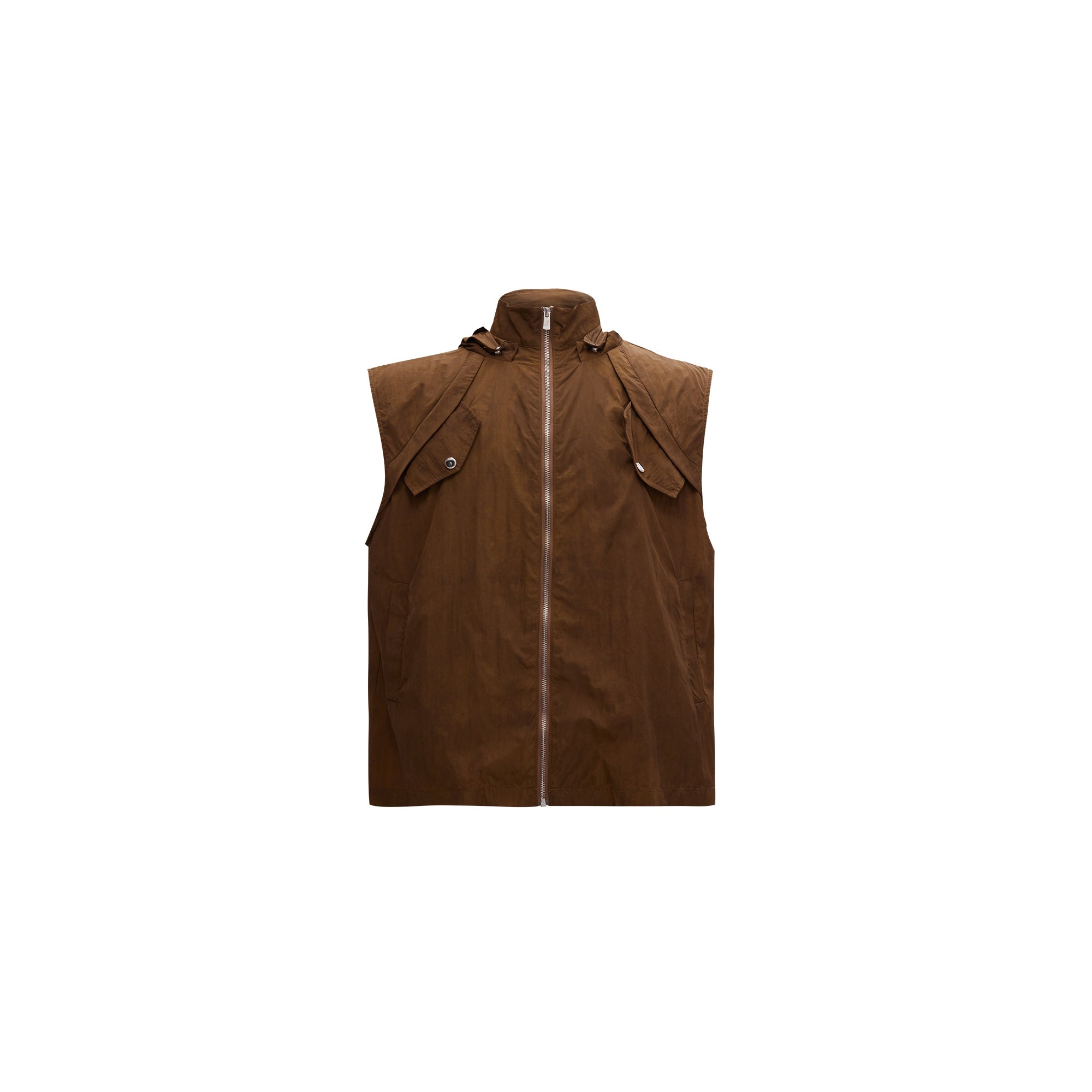 Distressed-Wasteland-Vest---Sleeveless-Cargo-Streetwear-Top-Brown-Top-（(Removable Hat)）