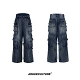 Distressed-Wide-Leg-Jeans---Raw-Hem-Cargo-Pants-with-Drawstrings-Blue