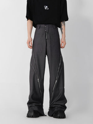 Distressed-Zip-Front-Flared-Pants---Streetwear-Straight-Leg-Trousers-Dark-Gray