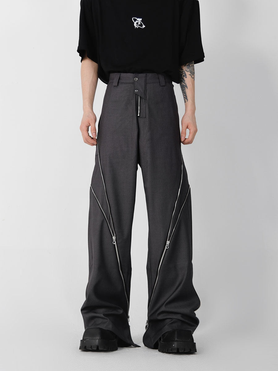 Distressed-Zip-Front-Flared-Pants---Streetwear-Straight-Leg-Trousers-Dark-Gray