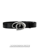 Edgy-Metal-Logo-Belt---Unisex-Distressed-Fashion-Waistband-Black