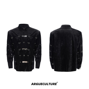Edgy-PU-Leather-Jacket---Metal-Buckle-Cutout-Design-Streetwear-Black-shirt