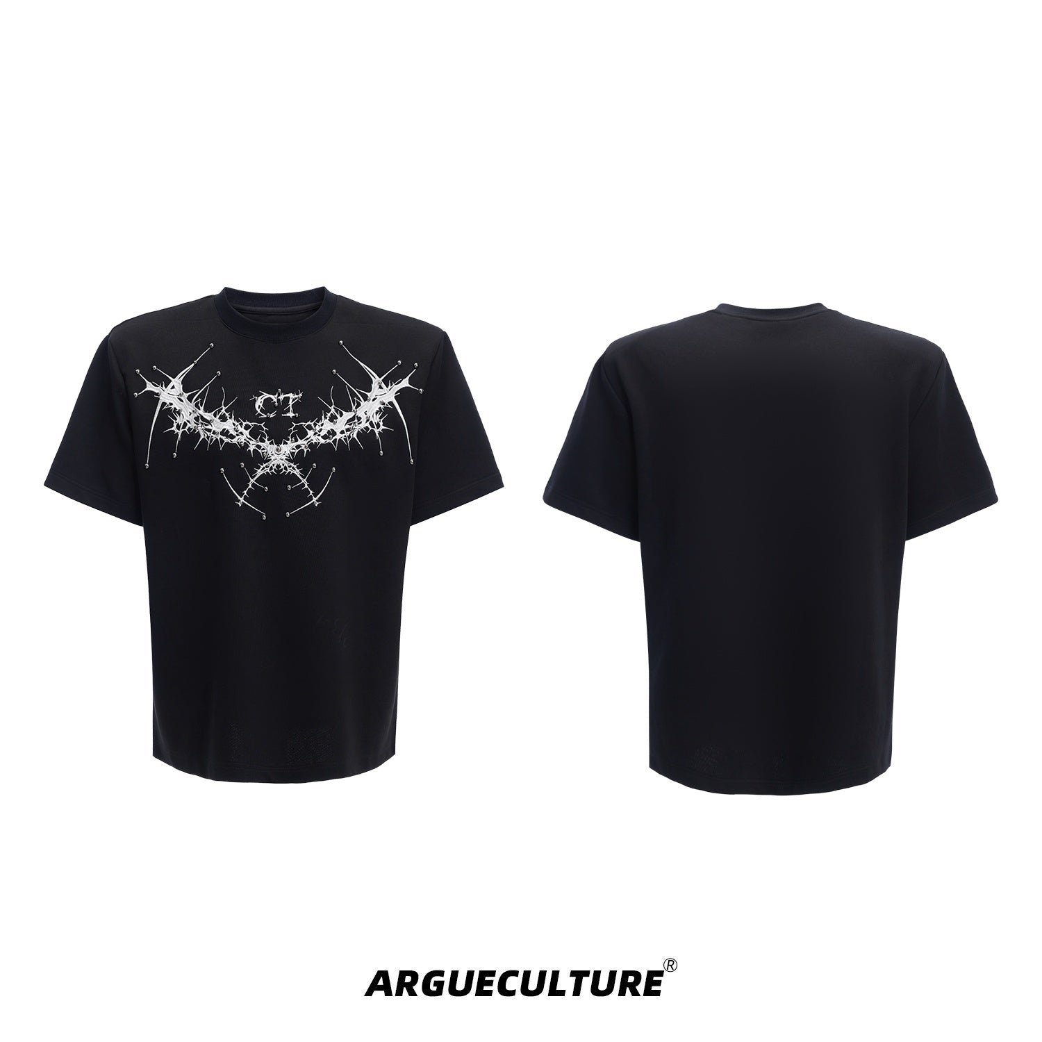 Edgy-Studded-Embroidered-Tee---Oversized-Streetwear-Summer-Top-Black-T-shirt