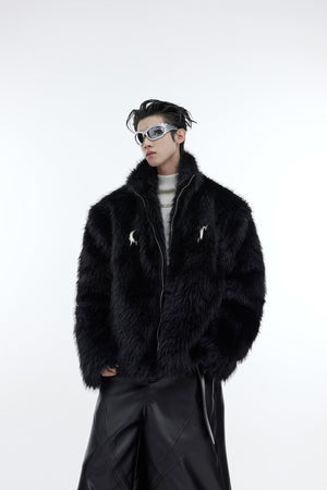 Faux-Fur-Cropped-Puffer-Jacket---Metallic-Streetwear-Coat-Black
