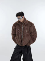 Faux-Fur-Cropped-Puffer-Jacket---Metallic-Streetwear-Coat-Brown