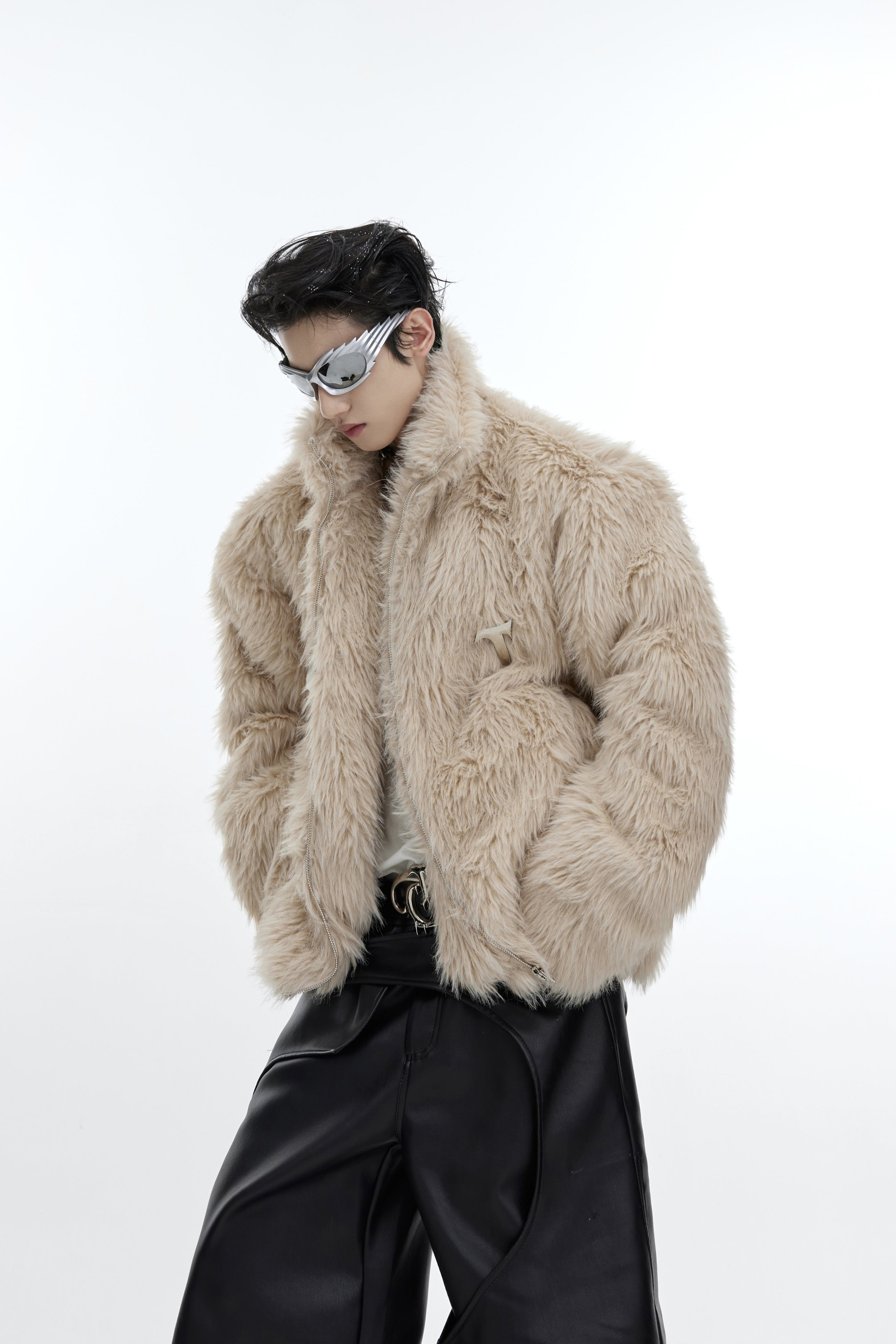 Faux-Fur-Cropped-Puffer-Jacket---Metallic-Streetwear-Coat-Yellow