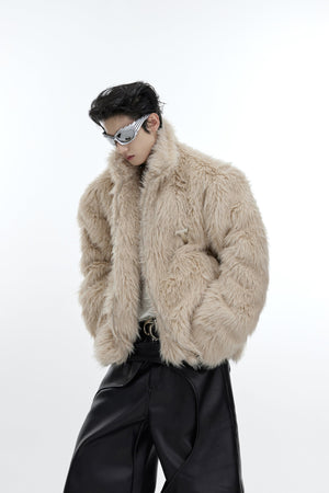 Faux-Fur-Cropped-Puffer-Jacket---Metallic-Streetwear-Coat-Yellow