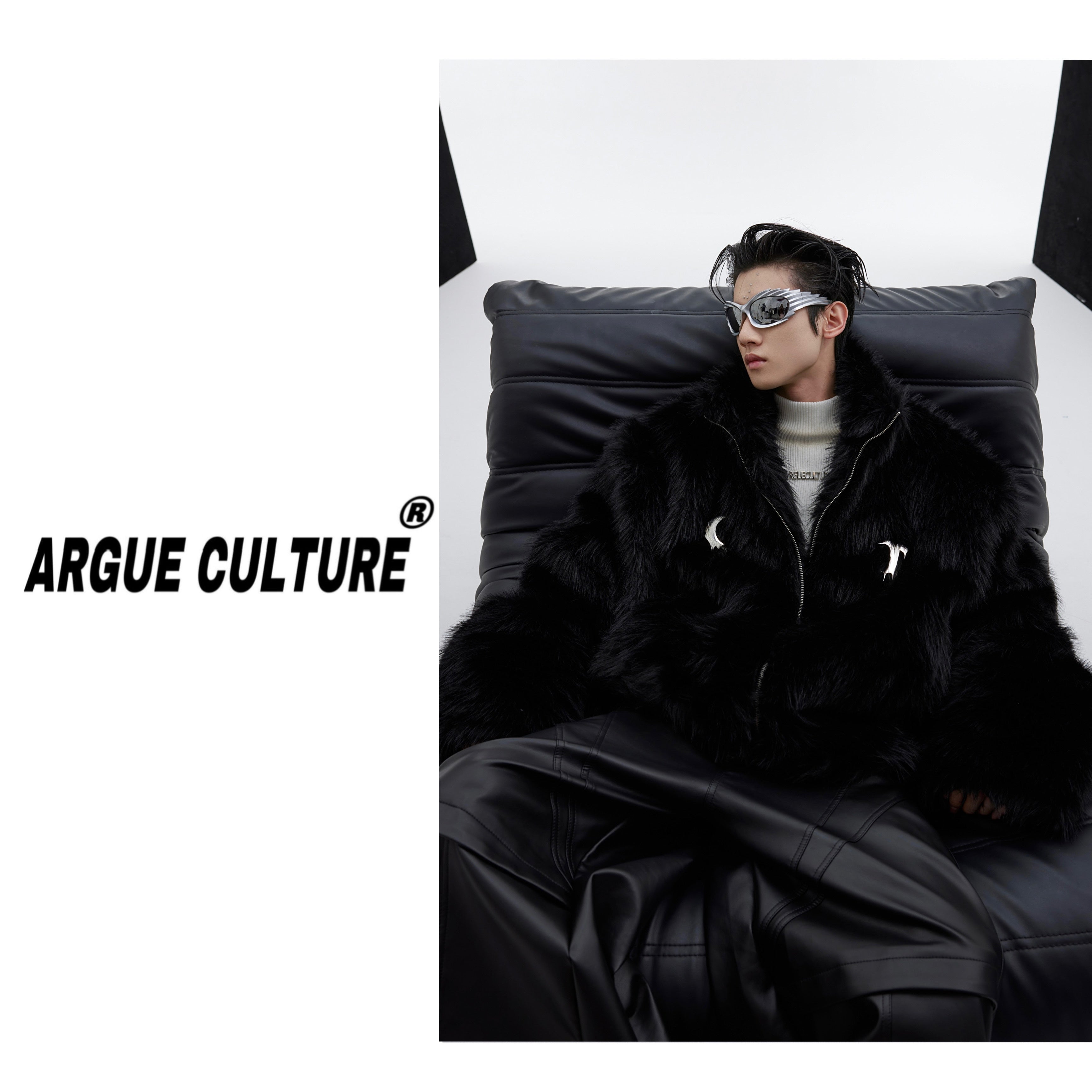 Faux-Fur-Stand-Collar-Short-Coat---Plush-Streetwear-Jacket-Black