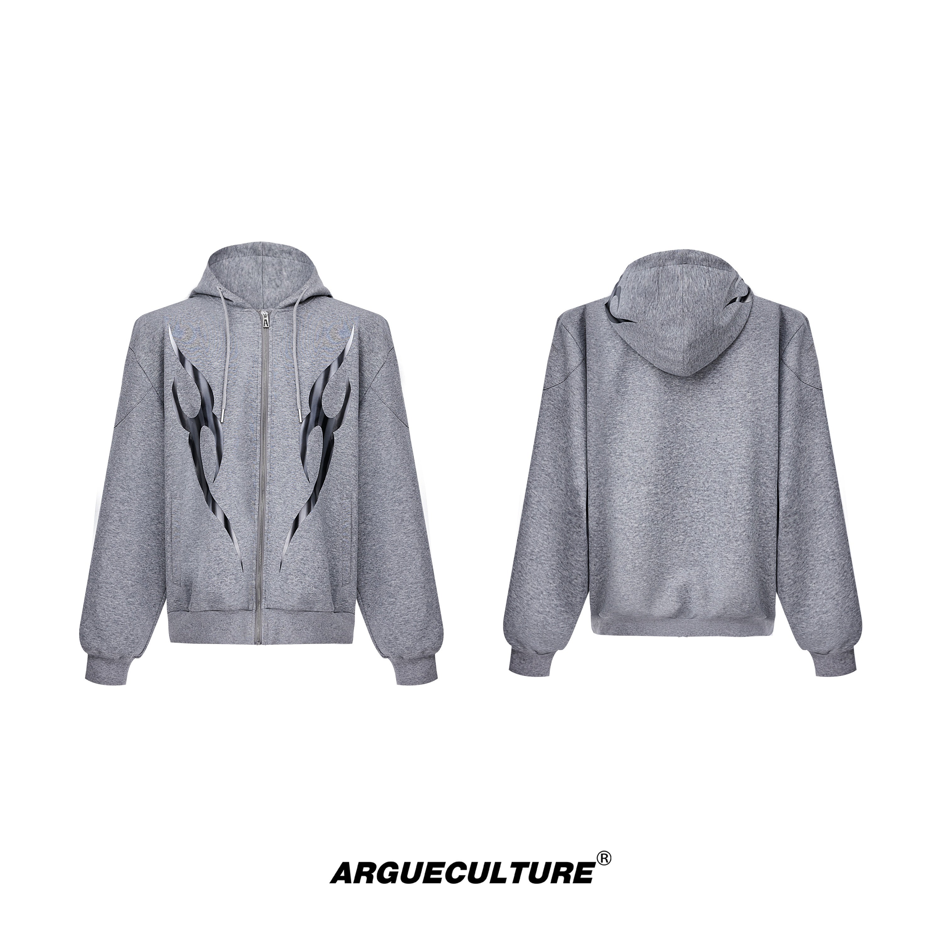 Flame-Print-Hoodie---Oversized-Streetwear-Set---Heavyweight-Gray-Top