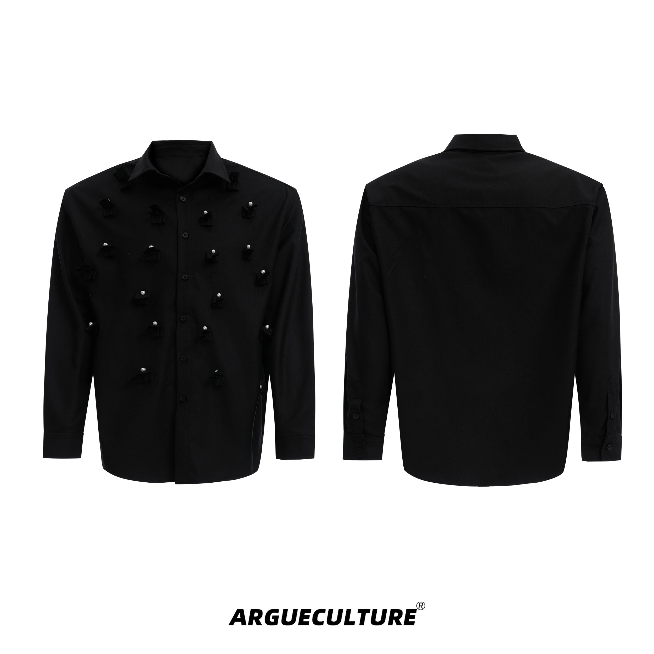 Floral-Print-Pearl-Trimmed-Oversized-Shirt-with-Detachable-Tie-Black-Jacket-(Including Ties)