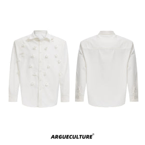 Floral-Print-Pearl-Trimmed-Oversized-Shirt-with-Detachable-Tie-White-Jacket-(Including Ties)