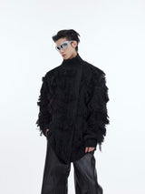 Fringe-Crochet-Knit-Sweater---Thick-Stand-Collar-Zip-Up-Oversized-Black