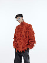 Fringe-Crochet-Knit-Sweater---Thick-Stand-Collar-Zip-Up-Oversized-Orange