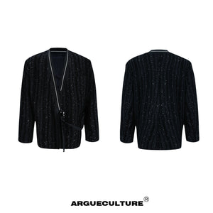 Fringe-Texture-Blazer-with-Sequin-Details---Streetwear-Top-Black-Jacket