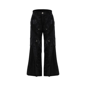 Futuristic-Liquid-Leather-Pants---Metallic-Buckles--Flared-Fit-Black