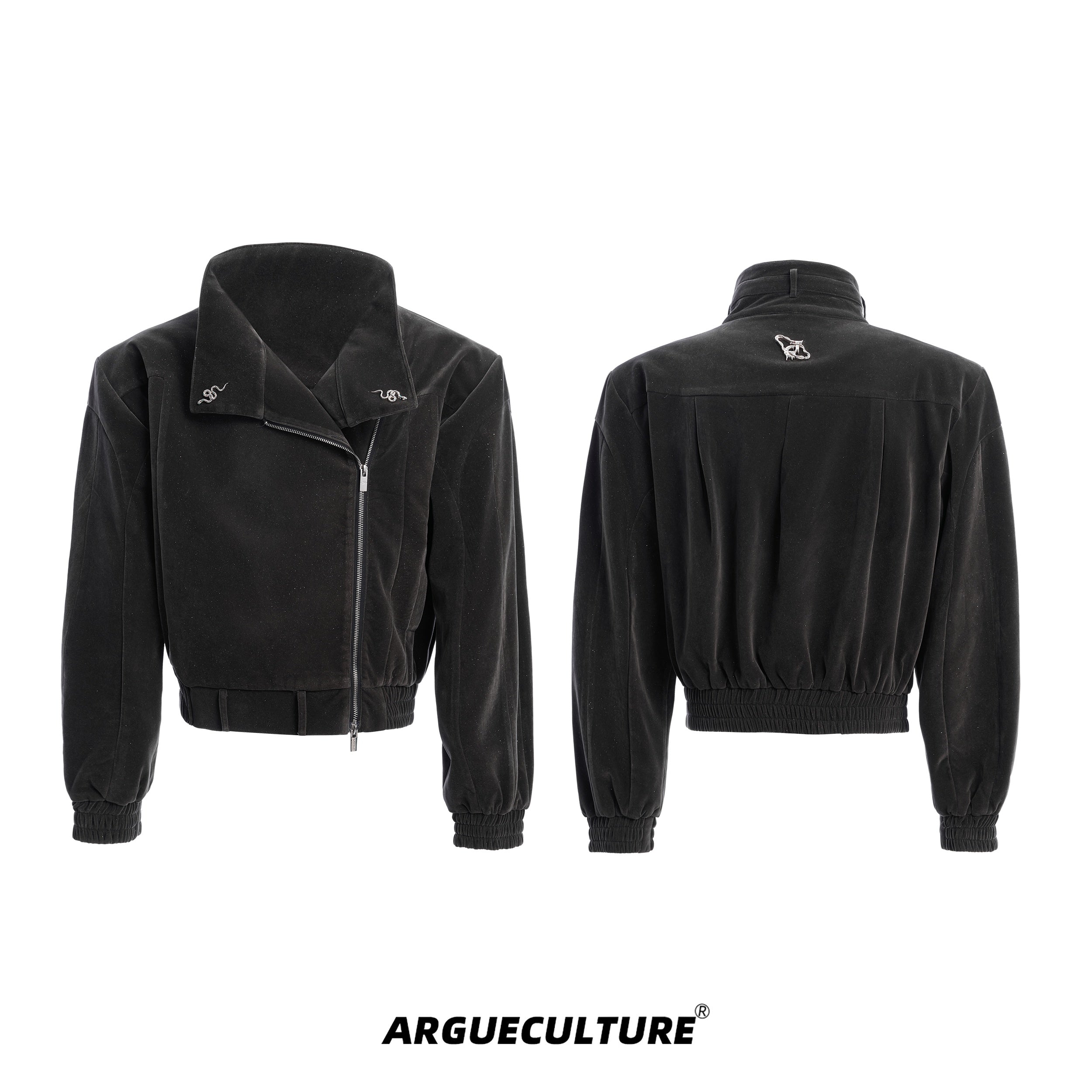 Glitter-Cropped-Jacket-with-Snake-Zip-Streetwear-Style-Brown-Jacket