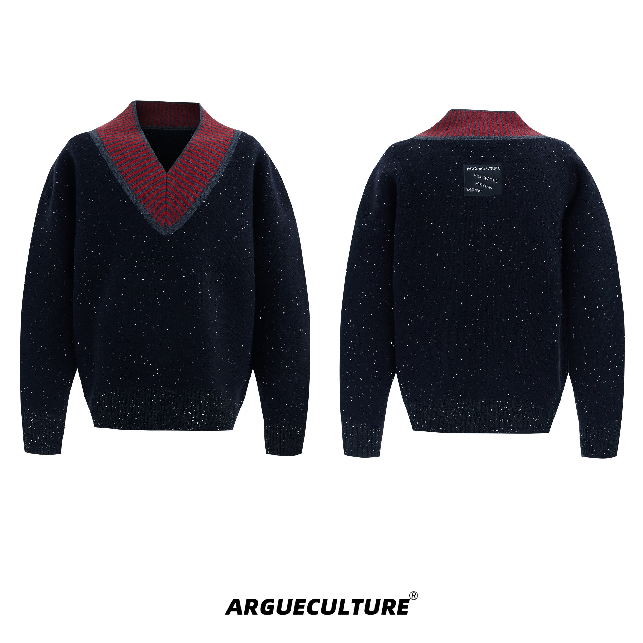 Glitter-V-Neck-Sweater---Colorblock-Knit-Christmas-Pullover-Black-Jacket