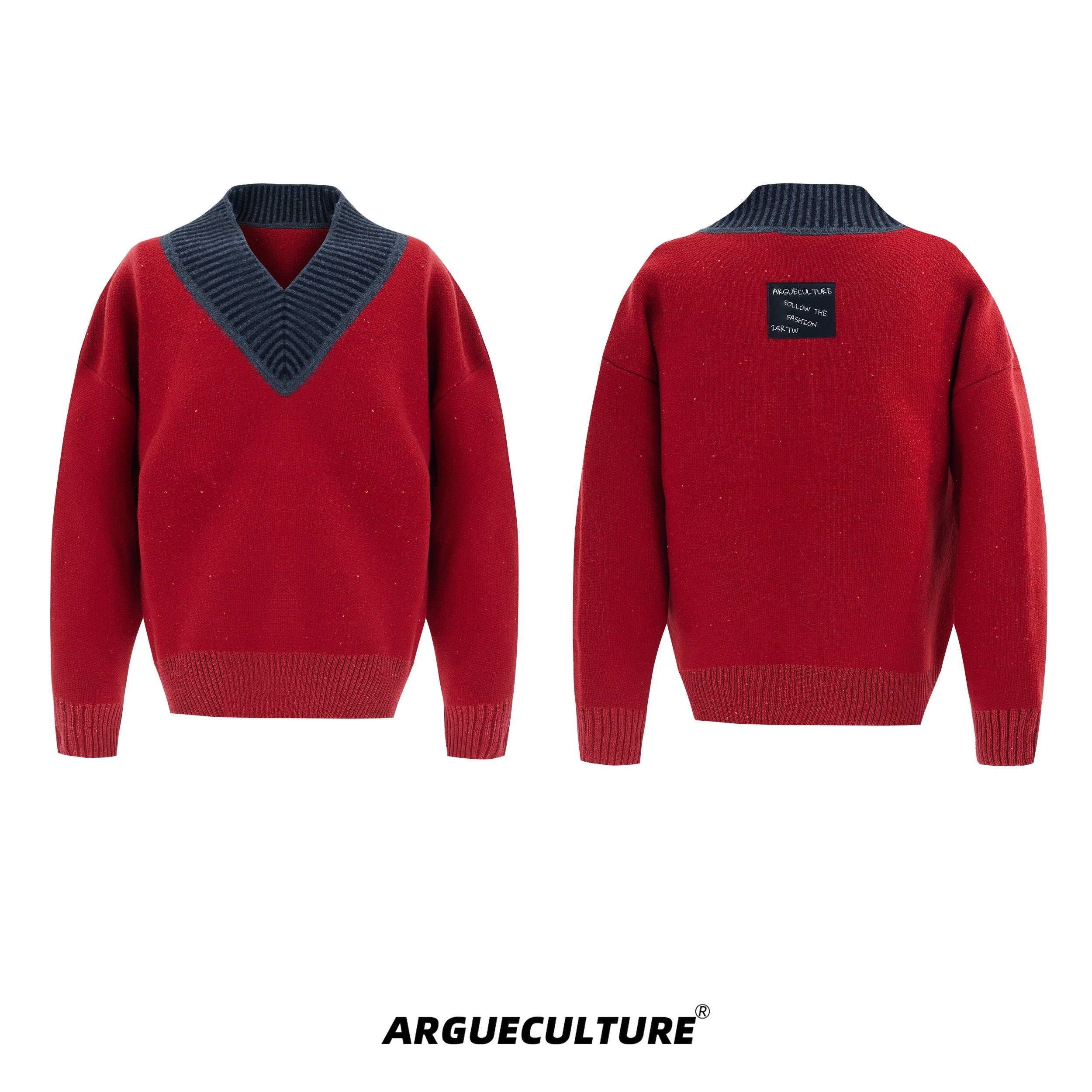 Glitter-V-Neck-Sweater---Colorblock-Knit-Christmas-Pullover-Red-Jacket