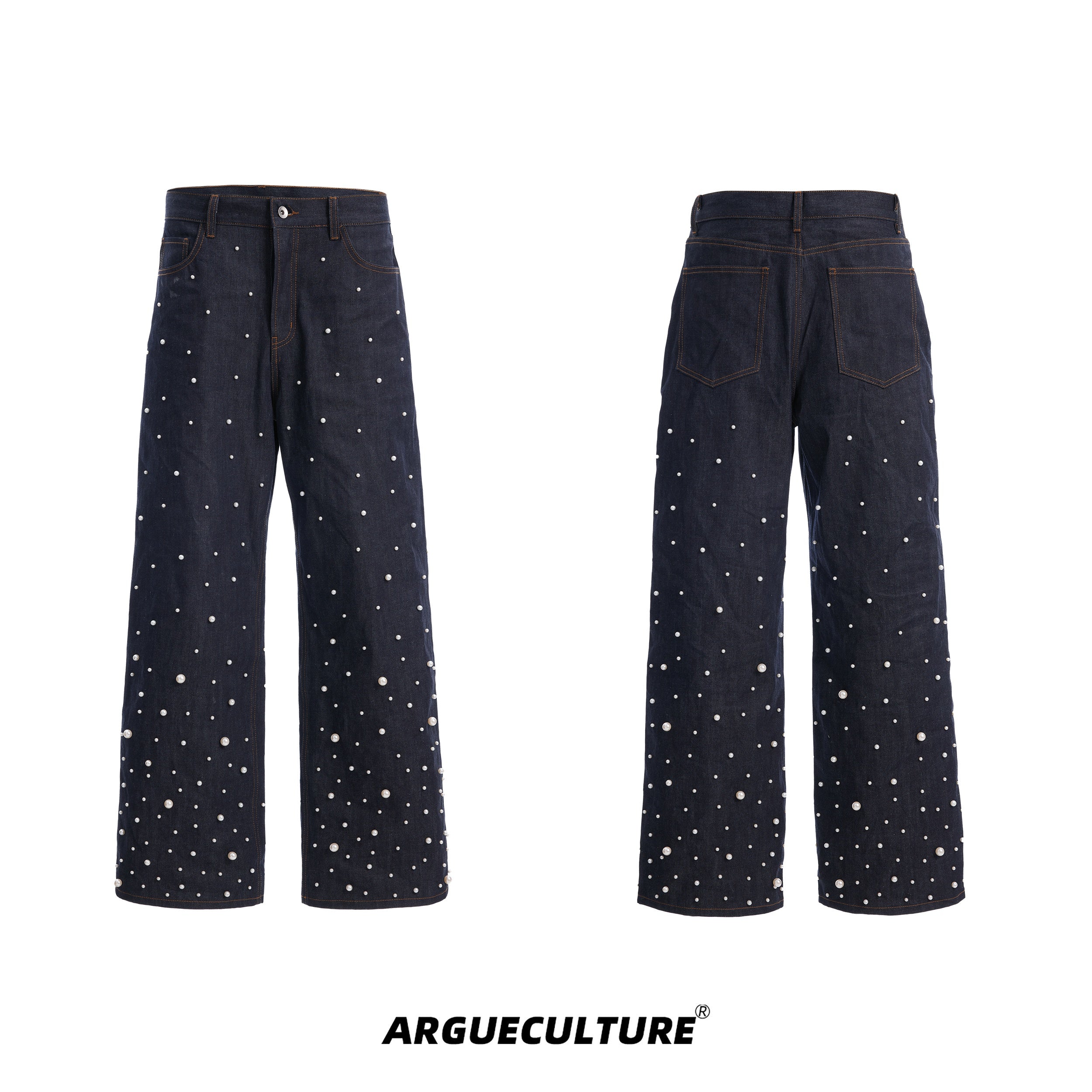 Hand-Stitched-Pearl-Raw-Denim-Jeans---135oz-Selvedge-Blue-Bottoms