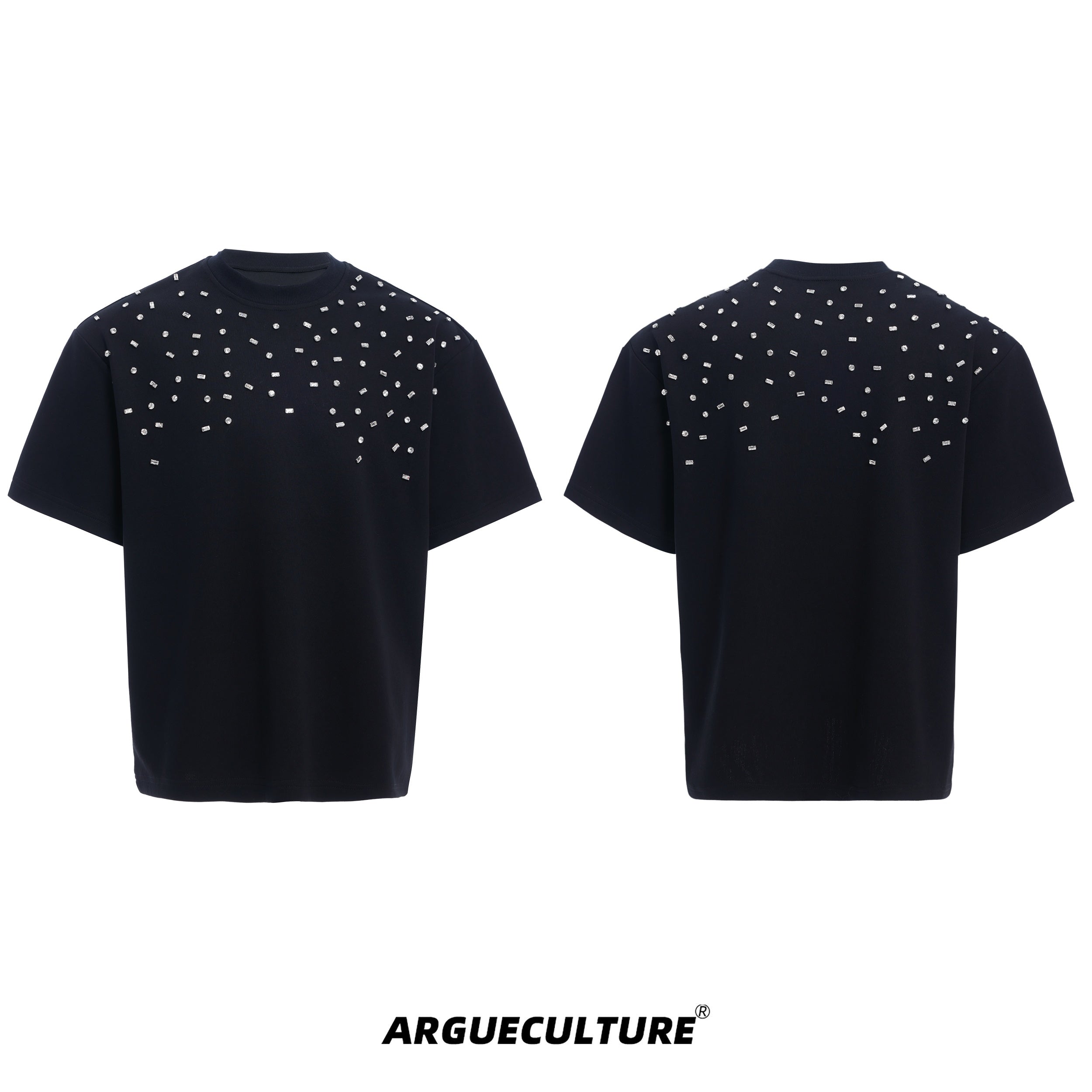 Hand-Stitched-Rhinestone-Heavyweight-Tee---Long-Staple-Cotton-Crewneck-Black-T-shirt