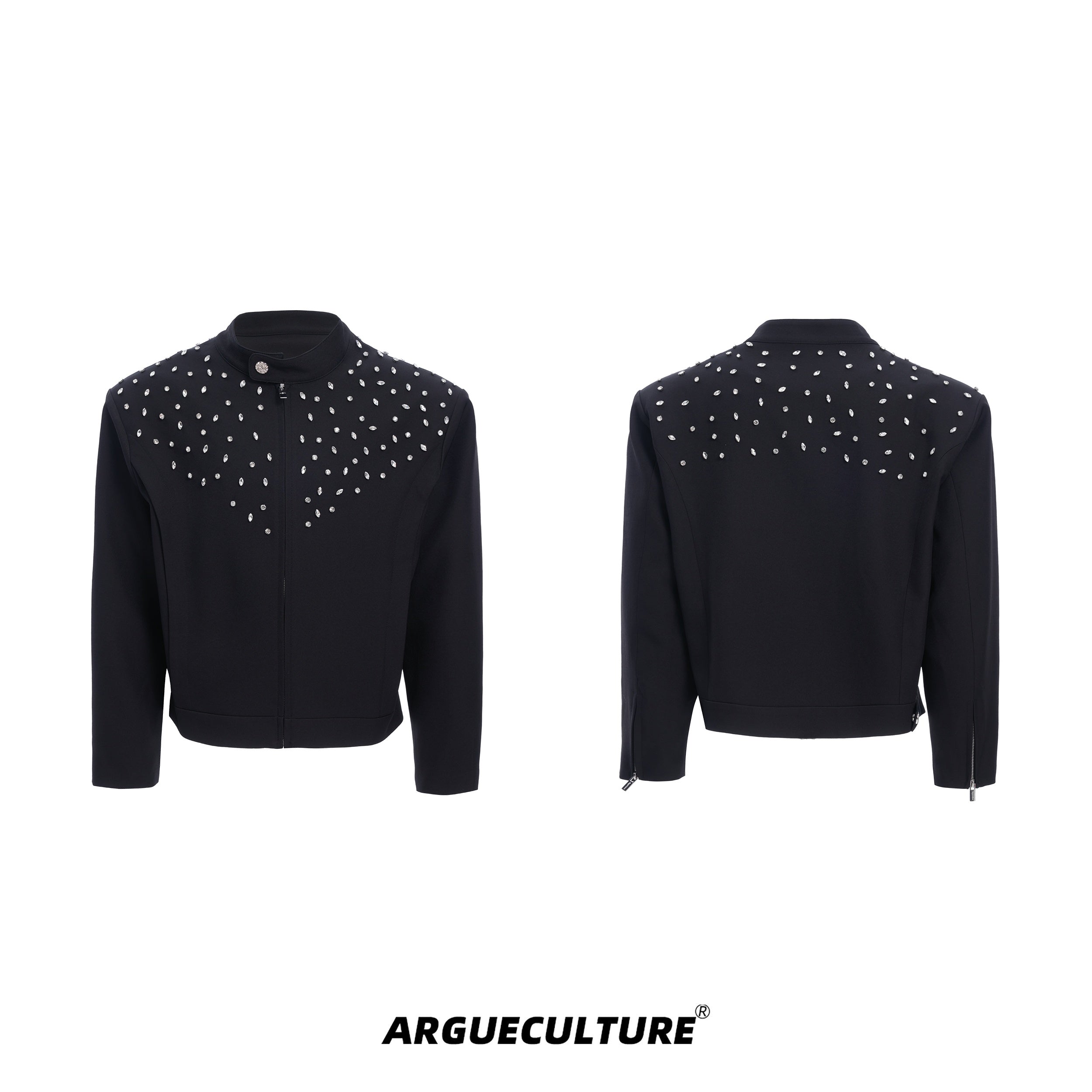 Handmade-Rhinestone-Harrington-Jacket---Slim-Fit-Short-Coat-Black-jacket