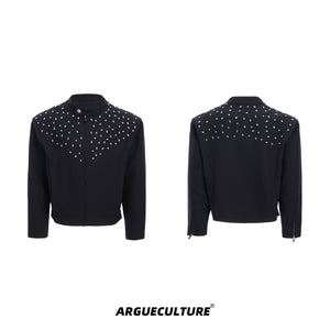 Handmade-Rhinestone-Harrington-Jacket---Slim-Fit-Short-Coat-Black-jacket