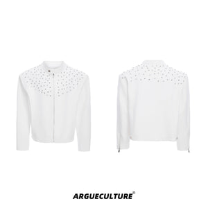 Handmade-Rhinestone-Harrington-Jacket---Slim-Fit-Short-Coat-White-jacket