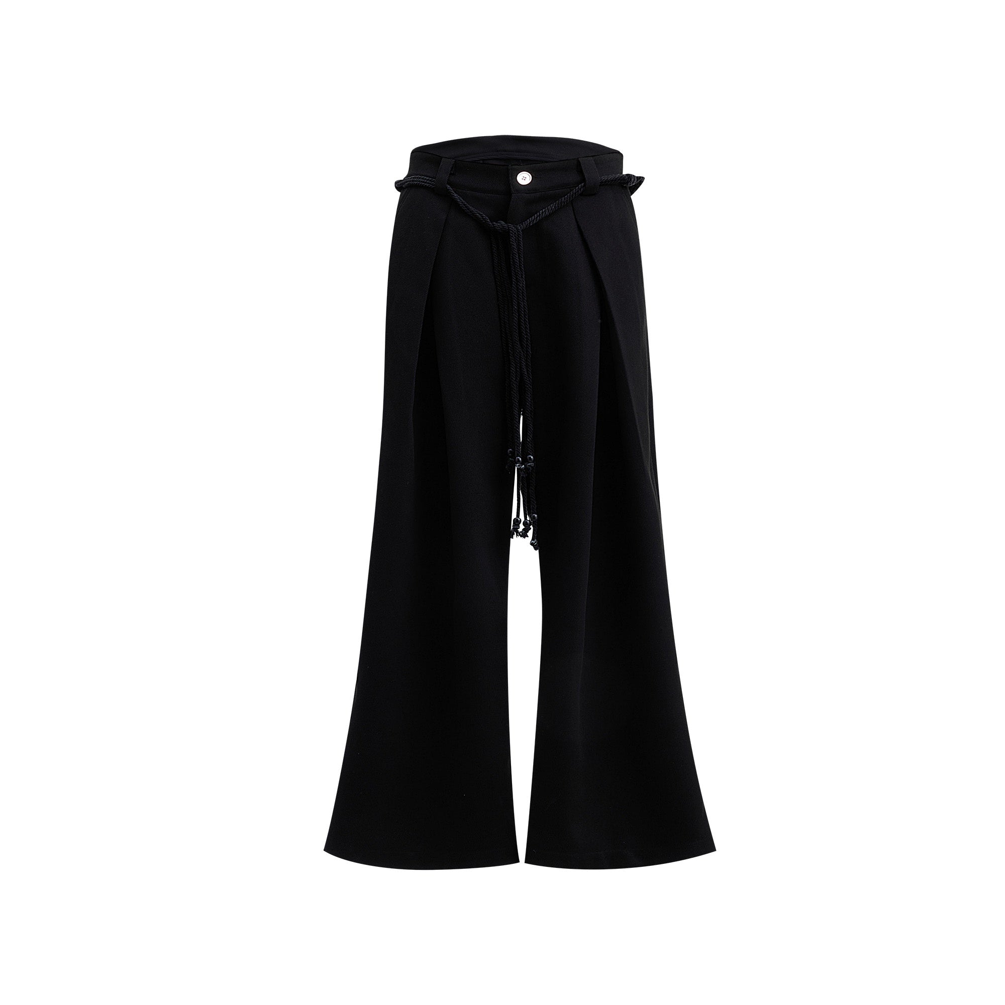 Heavyweight-Belted-Twill-Pants---Straight-Fit-Casual-Trousers-Black