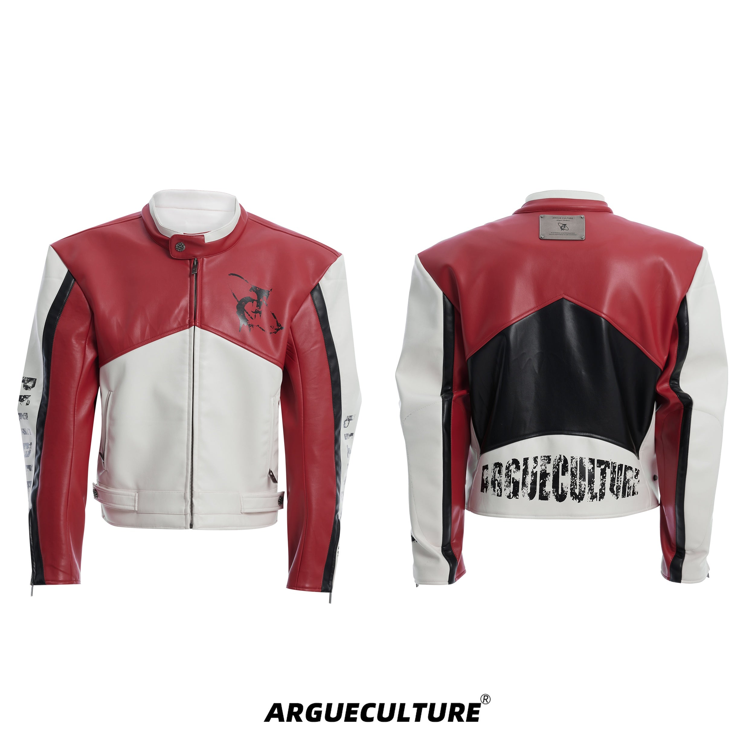 Heavyweight-Stand-Collar-PU-Leather-Biker-Jacket---Distressed-Streetwear-Red-jacket