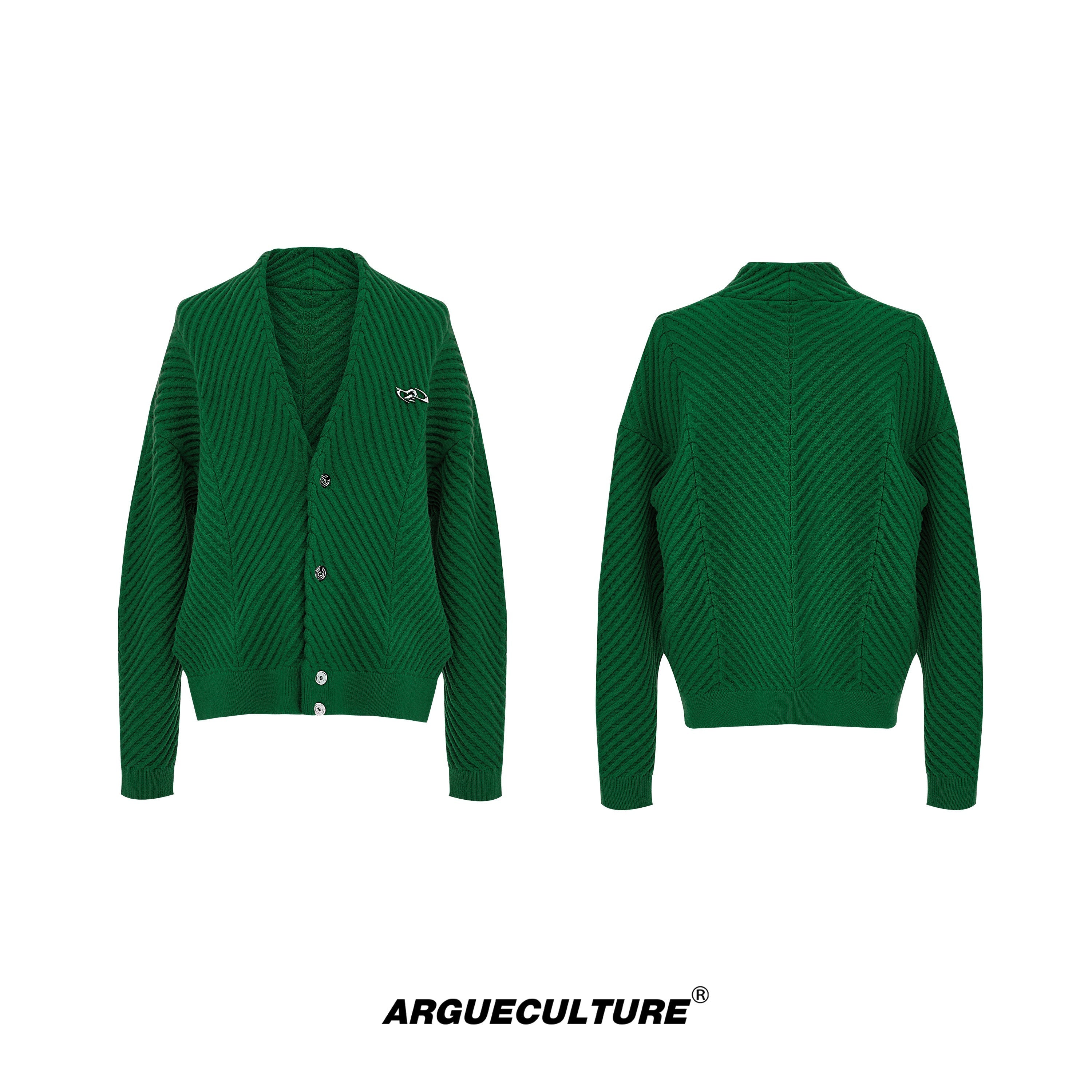 Heavyweight-Textured-V-Neck-Sweater---Loose-Fit-Streetwear-Cardigan-Green
