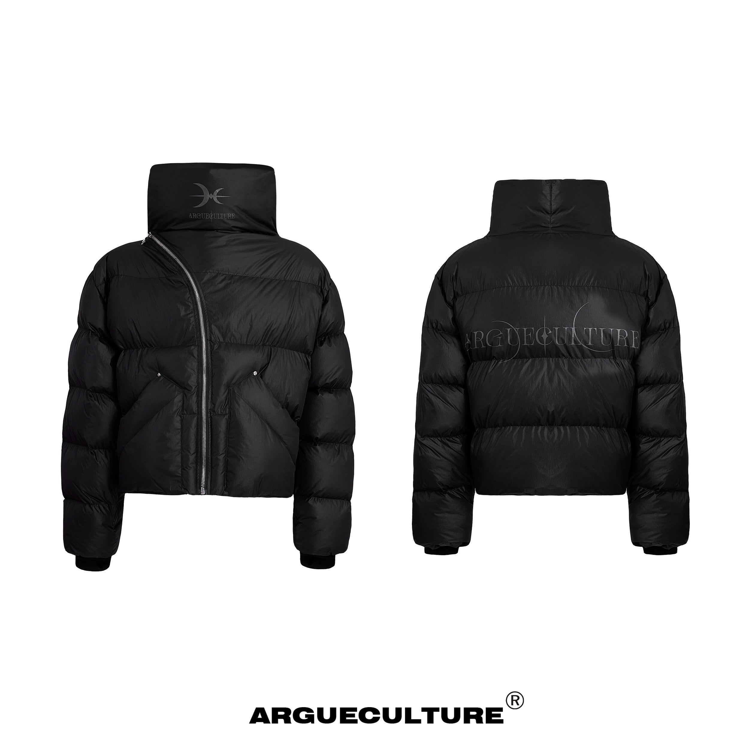 High-Neck-Zip-Up-Oversized-Puffer-Jacket---Heavyweight-Cotton-Coat-Black-Jacket