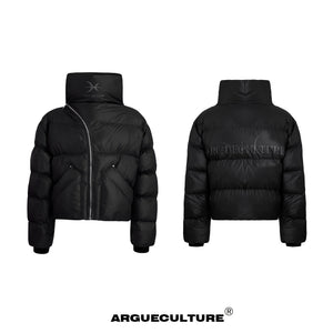 High-Neck-Zip-Up-Oversized-Puffer-Jacket---Heavyweight-Cotton-Coat-Black-Jacket