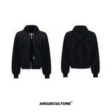 Hooded-Zip-Up-Sweatshirt-with-Detachable-Tie---Glitter-Detail-Oversized-Streetwear-Black