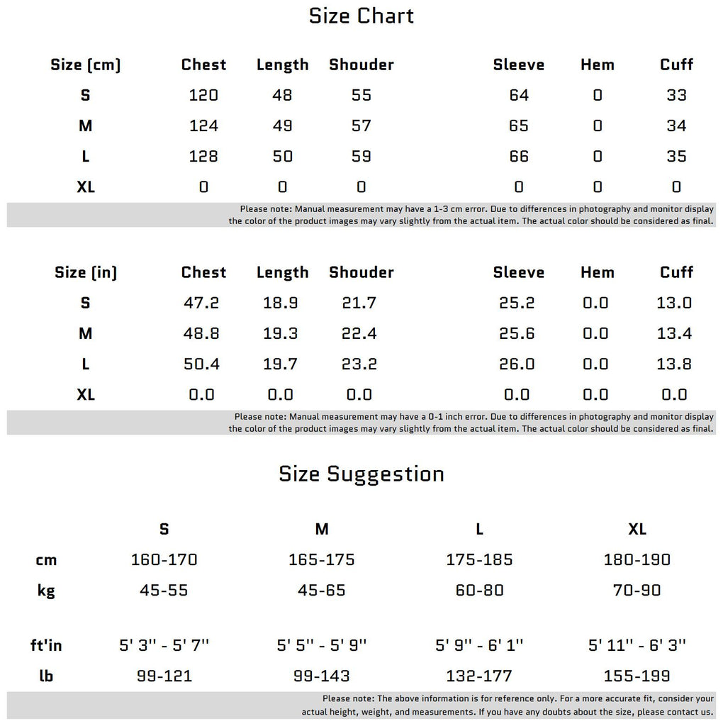 Size Chart for 엣지 스타일을 위한 메탈 스터드가 있는 펑크 PU 레더 자켓