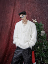 Mens-Chunky-V-Neck-Sweater---Oversized-Knit-Pullover---Streetwear-Style-White