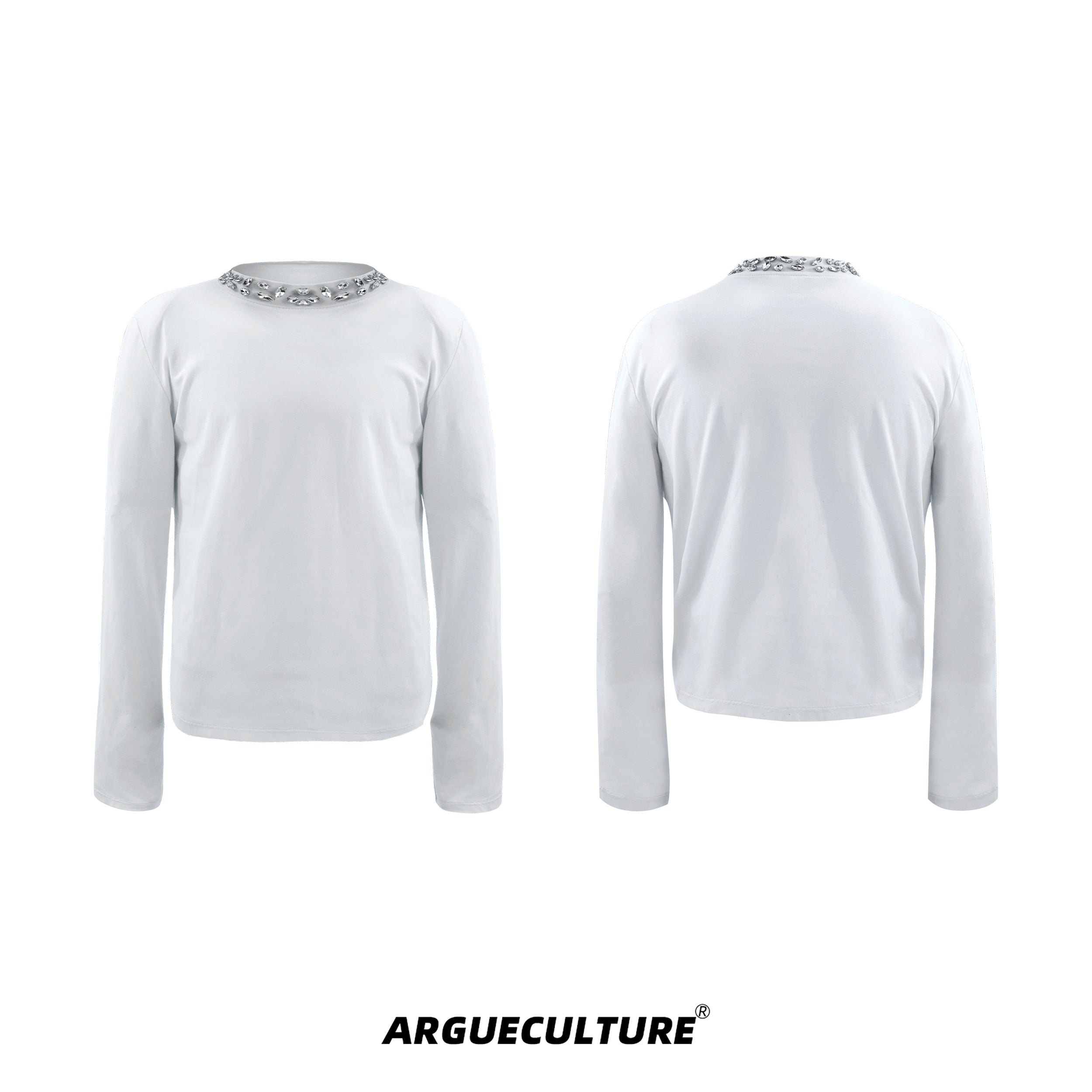 Mens-Rhinestone-Crew-Neck-Loose-Fit-Long-Sleeve-Tee-White-Jacket