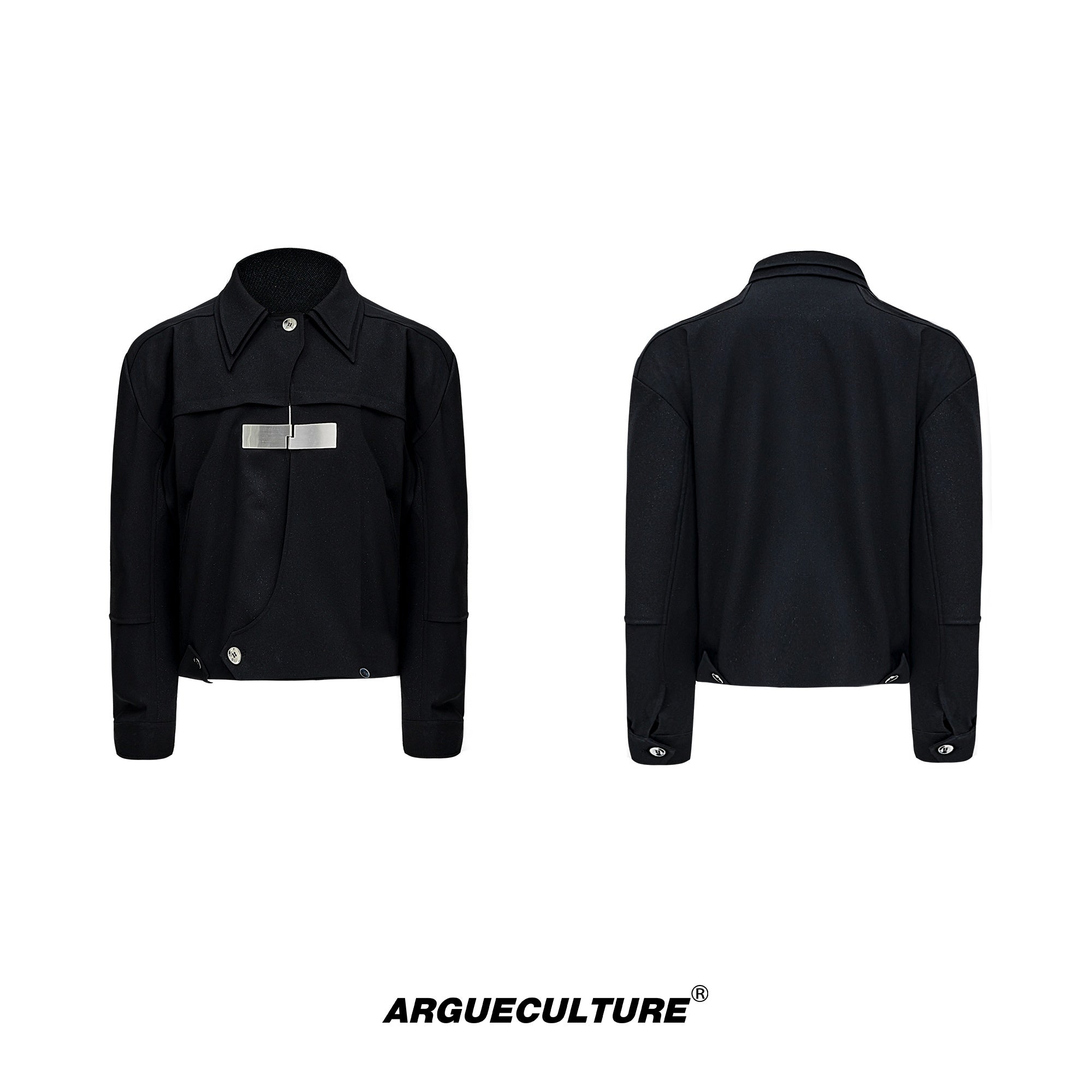 Metal-Buckle-Double-Collar-Black-Streetwear-Jacket---Oversized-Fit-Black