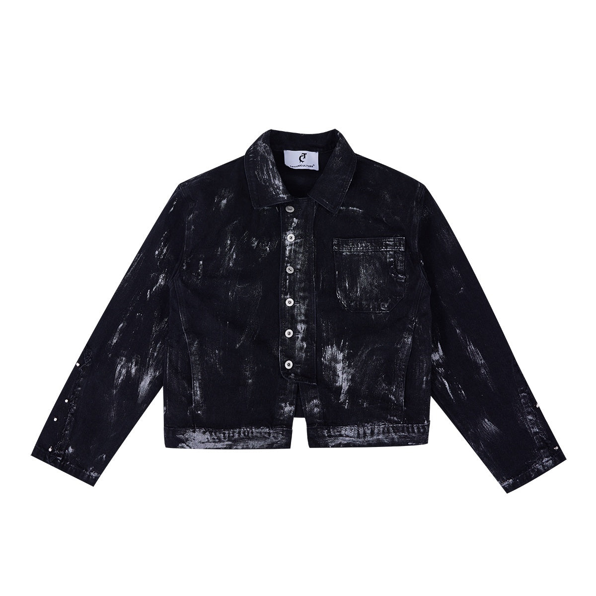 Metal-Studded-Distressed-Denim-Jacket-Set-with-Flared-Jeans-Black-Top