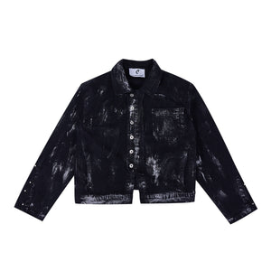 Metal-Studded-Distressed-Denim-Jacket-Set-with-Flared-Jeans-Black-Top
