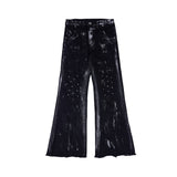 Metal-Studded-Distressed-Denim-Jacket-Set-with-Flared-Jeans-Black-Pants