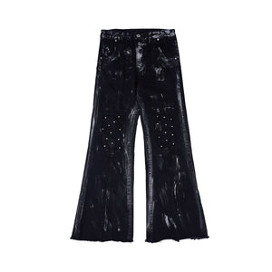 Metal-Studded-Distressed-Denim-Jacket-Set-with-Flared-Jeans-Black-Pants