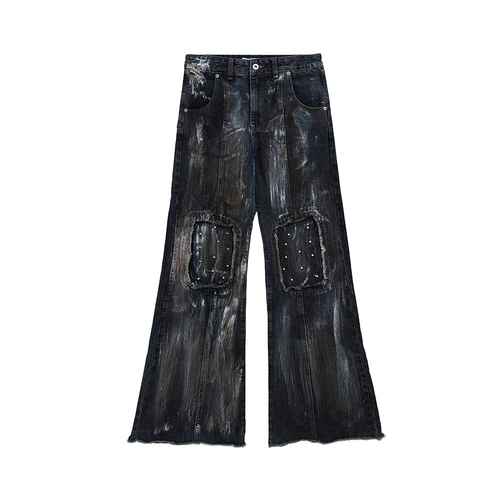 Metal-Studded-Distressed-Denim-Jacket-Set-with-Flared-Jeans-Blue-Pants
