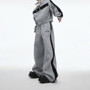 Metal-Studded-Drop-Shoulder-Cropped-Hoodie-Set---Streetwear-Joggers-Gray-Pants