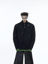 Metal-Trim-Plush-Knit-Sweater---Oversized-Fleece-Pullover-Black