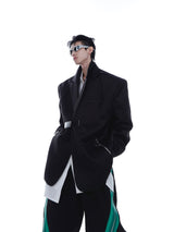 Metallic-Buckle-Padded-Shoulder-Blazer---Zipper-Detail-Icy-Silk-Suit-Black