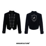 Metallic-Button-Cropped-Jacket---Streetwear-Stand-Collar-Top-Black-jacket