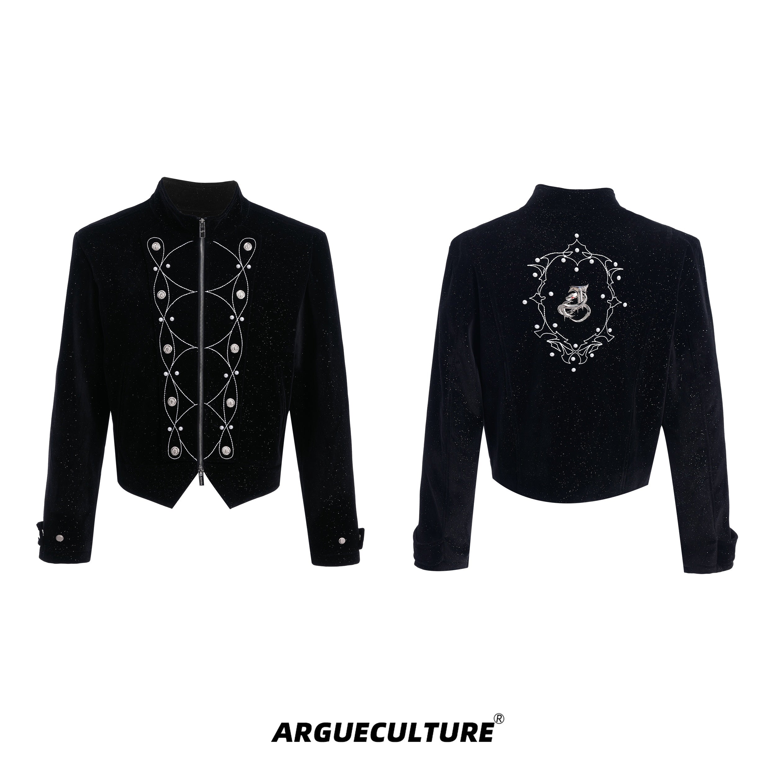 Metallic-Button-Cropped-Jacket---Streetwear-Stand-Collar-Top-Black-jacket