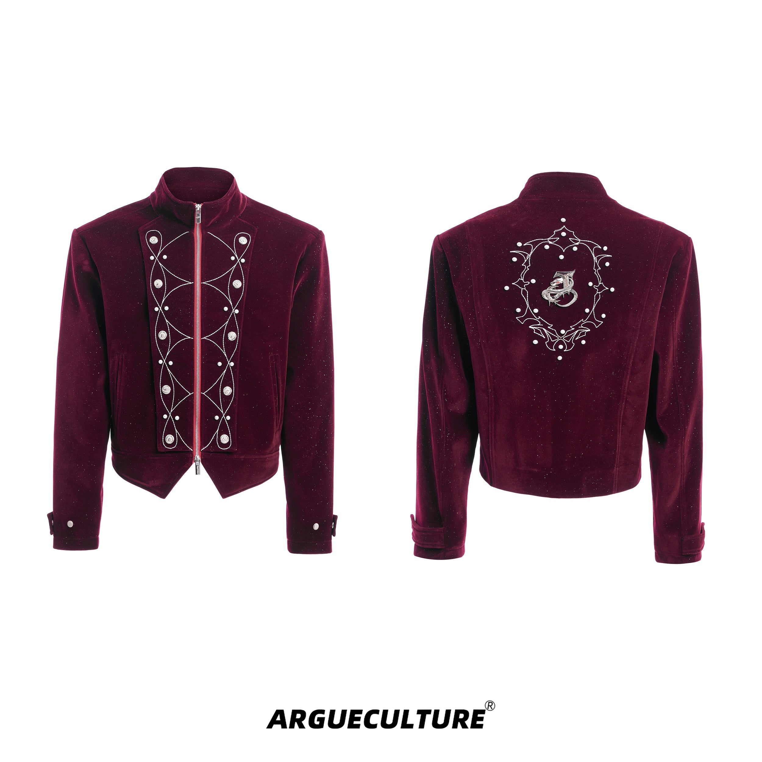 Metallic-Button-Cropped-Jacket---Streetwear-Stand-Collar-Top-Red-jacket