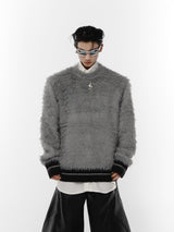 Minimalist-Chunky-Knit-Sweater---Oversized-Metal-Trim-Pullover-Dark-Gray