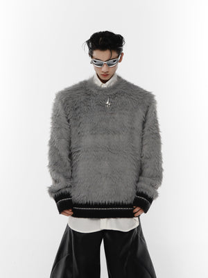 Minimalist-Chunky-Knit-Sweater---Oversized-Metal-Trim-Pullover-Dark-Gray